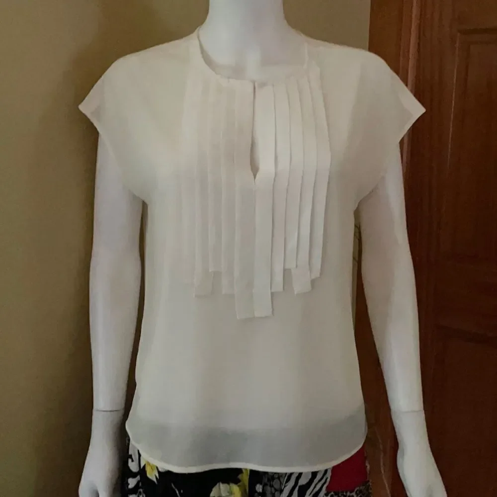 J Crew 2P Off White Blouse Fancy Trim